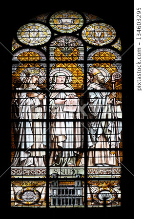 Saint Sulpitius, stained glass window in the Saint Augustine church in Paris, France Saint Sulpitius, stained glass window in the Saint Augustine church in Paris, France 134603295