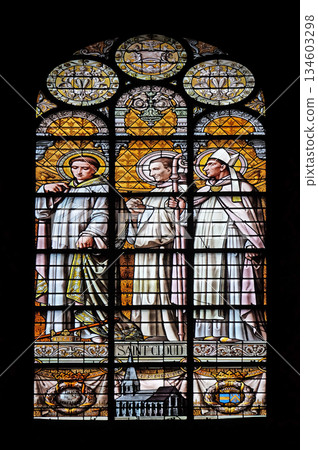 Saint Cloud, stained glass window in the Saint Augustine church in Paris, France Saint Cloud, stained glass window in the Saint Augustine church in Paris, France 134603298
