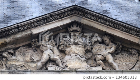 Architectural fragments of Louvre building. Louvre Museum in Paris Architectural fragments of Louvre building. Louvre Museum in Paris 134603318