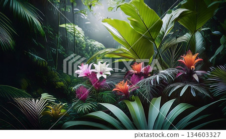tropical jungle with palm trees tropical jungle with palm trees 134603327