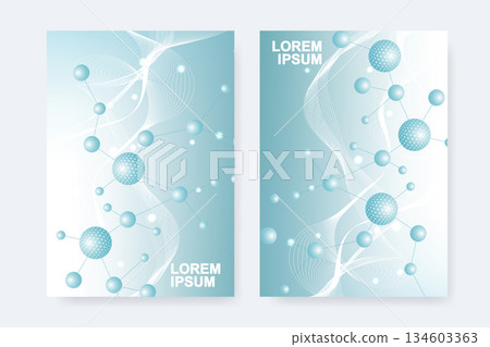 Modern templates for brochure magazine leaflet flyer cover booklet annual report. Modern futuristic hexagonal pattern with particle, molecule structure for medical, technology, chemistry, science. 134603363