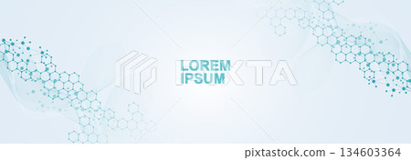 Structure molecule and communication Dna, atom, neurons. Science concept for your design. Connected lines with dots. Medical, technology, chemistry, science background. illustration. Structure molecule and communication Dna, atom, neurons. Science concept for your design. Connected lines with dots. Medical, technology, chemistry, science background. illustration. 134603364