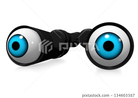 Cartoon binocular with eyeballs - 3D illustration Cartoon binocular with eyeballs - 3D illustration 134603387