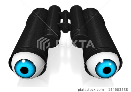 Cartoon binocular with eyeballs - 3D illustration 134603388