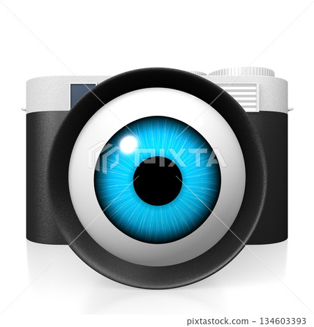 Toy camera with cartoon eye - 3D illustration 134603393