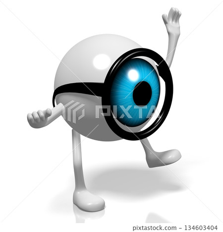 Cartoon eyeball wearing glasses - optician concept - 3D illustration Cartoon eyeball wearing glasses - optician concept - 3D illustration 134603404