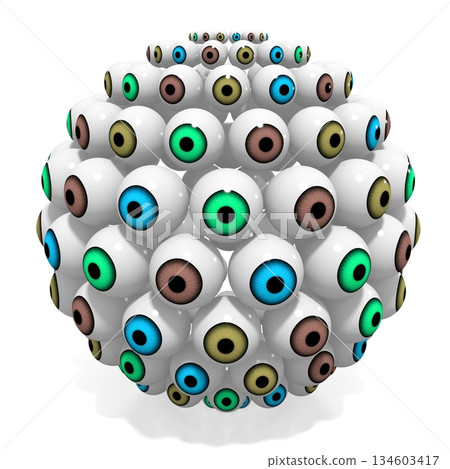 Many colorful eyeballs isolated on white background - 3D illustration 134603417