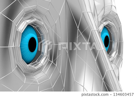 Humanoid robot face - close-up on eyes - 3D illustration Humanoid robot face - close-up on eyes - 3D illustration 134603457