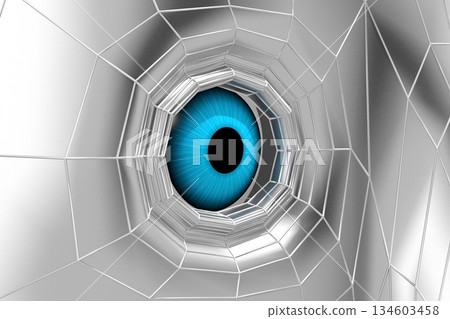Close-up on an eye and humanoid robot face - 3D illustration Close-up on an eye and humanoid robot face - 3D illustration 134603458