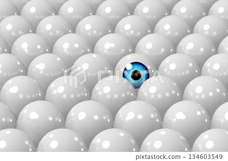 Many eyeballs, one watching - 3D illustration Many eyeballs, one watching - 3D illustration 134603549
