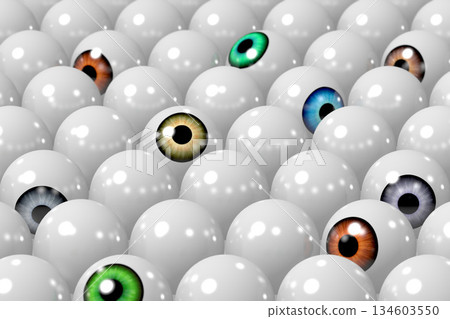 Many colorful eyeballs - 3D illustration 134603550