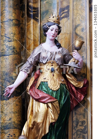 Statue of Saint Barbara on the Saint Mary altar in the church of Saint Leonard of Noblac in Kotari, Croatia Statue of Saint Barbara on the Saint Mary altar in the church of Saint Leonard of Noblac in Kotari, Croatia 134603805