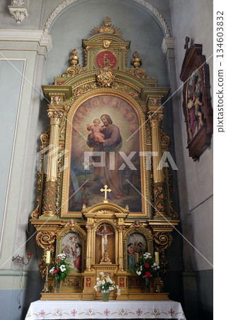 Saint Joseph holding child Jesus, altar in the Basilica of the Sacred Heart of Jesus in Zagreb, Croatia 134603832