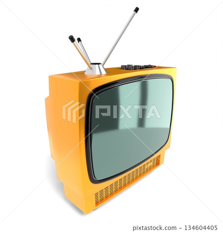 Retro yellow television set isolated on white background - 3D illustration 134604405