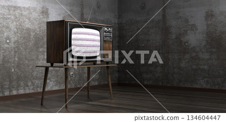Retro television set, concrete walls - 3D illustration 134604447