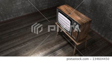 Retro television set, concrete walls - 3D illustration 134604450