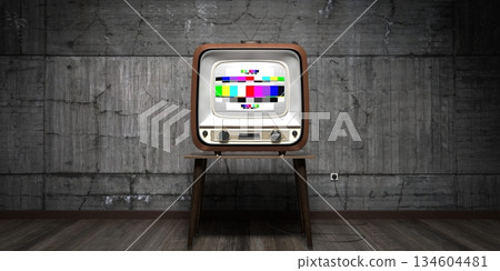 Retro television set, concrete wall - 3D illustration 134604481