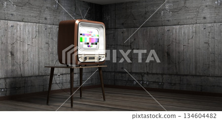 Retro television set, concrete walls - 3D illustration 134604482