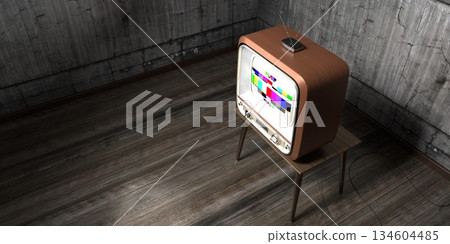 Retro television set, concrete walls - 3D illustration Retro television set, concrete walls - 3D illustration 134604485