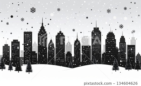 人工智慧影像：夜晚白雪皚皚的城市景觀 134604626