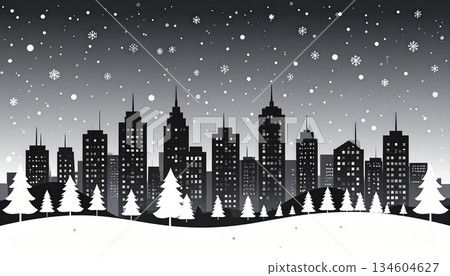 AI Image: Snow-covered cityscape at night 134604627