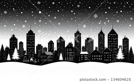 AI Image: Snow-covered cityscape at night 134604628