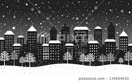 人工智慧影像：夜晚白雪皚皚的城市景觀 134604630