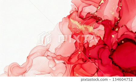 高品質、輕薄的紅色酒精墨水藝術作品，AI生成素材，16:9寬高比 134604752