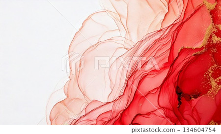 高品質、輕薄的紅色酒精墨水藝術作品，AI生成素材，16:9寬高比 134604754