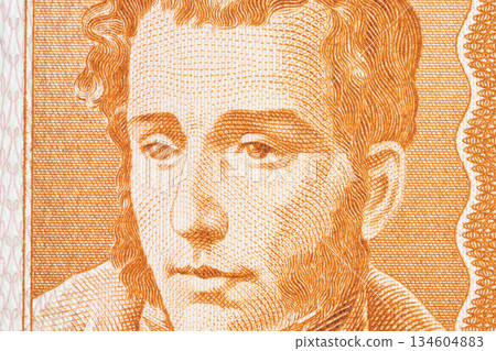 Antonio Jose de Sucre a closeup portrait from Bolivian money 134604883