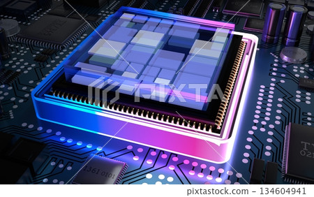 Computer processor and motherboard - 3D illustration Computer processor and motherboard - 3D illustration 134604941