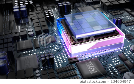 Computer processor and motherboard - 3D illustration Computer processor and motherboard - 3D illustration 134604947