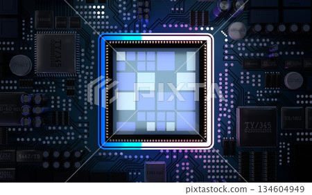 Computer processor and motherboard - 3D illustration Computer processor and motherboard - 3D illustration 134604949