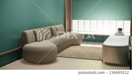 Tatami mint living room have sofa furniture and modern room interior design minimal.3D rendering 134605012