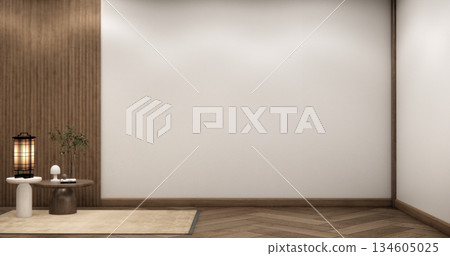 Empty Mock up living room, minimal style with wooden details background 3D illustration rendering 134605025