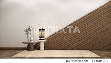 Empty Mock up living room, minimal style with wooden details background 3D illustration rendering Empty Mock up living room, minimal style with wooden details background 3D illustration rendering 134605027
