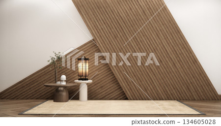 Empty Mock up living room, minimal style with wooden details background 3D illustration rendering Empty Mock up living room, minimal style with wooden details background 3D illustration rendering 134605028