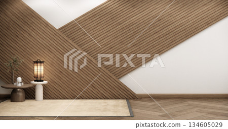 Empty Mock up living room, minimal style with wooden details background 3D illustration rendering 134605029
