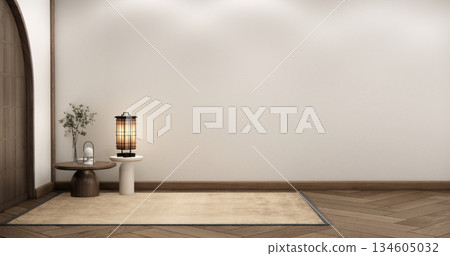 Empty Mock up living room, minimal style with wooden details background 3D illustration rendering 134605032