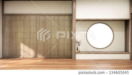Empty Mock up living room, minimal style with wooden details background 3D illustration rendering Empty Mock up living room, minimal style with wooden details background 3D illustration rendering 134605045