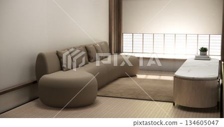 Tatami living room have sofa furniture and modern room interior design minimal.3D rendering 134605047