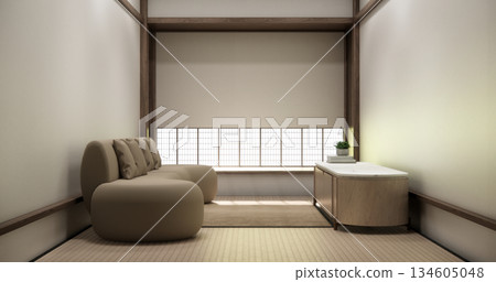 Tatami living room have sofa furniture and modern room interior design minimal.3D rendering Tatami living room have sofa furniture and modern room interior design minimal.3D rendering 134605048