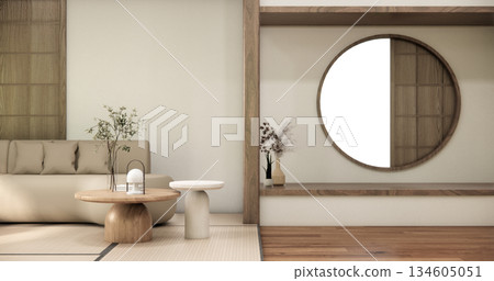 Tatami living room have sofa furniture and modern room interior design minimal.3D rendering 134605051