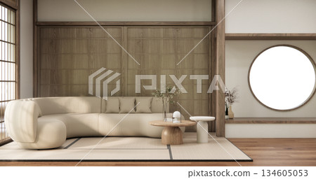 Tatami living room have sofa furniture and modern room interior design minimal.3D rendering 134605053