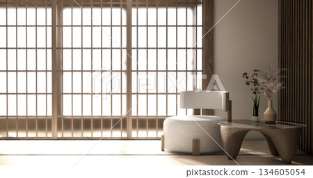 Tatami living room have sofa furniture and modern room interior design minimal.3D rendering Tatami living room have sofa furniture and modern room interior design minimal.3D rendering 134605054