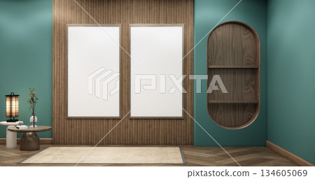 Mint Empty Mock up living room, minimal style with wooden details background 3D illustration rendering Mint Empty Mock up living room, minimal style with wooden details background 3D illustration rendering 134605069