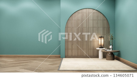 Mint Empty Mock up living room, minimal style with wooden details background 3D illustration rendering Mint Empty Mock up living room, minimal style with wooden details background 3D illustration rendering 134605071