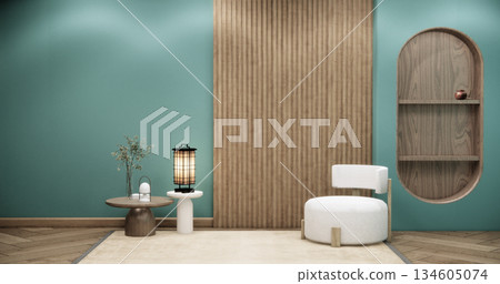 Mint Empty Mock up living room, minimal style with wooden details background 3D illustration rendering Mint Empty Mock up living room, minimal style with wooden details background 3D illustration rendering 134605074