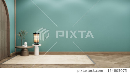 Mint Empty Mock up living room, minimal style with wooden details background 3D illustration rendering Mint Empty Mock up living room, minimal style with wooden details background 3D illustration rendering 134605075