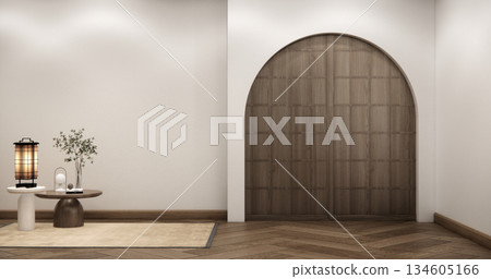 Architecture modern interior concept Empty room muji and wood panels wall design 3D illustration rendering Architecture modern interior concept Empty room muji and wood panels wall design 3D illustration rendering 134605166